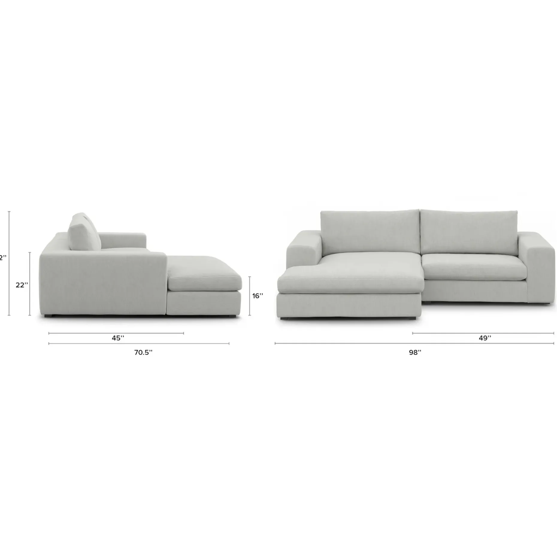 Beta 98" Modular Left Chaise Sectional - Welsh Gray