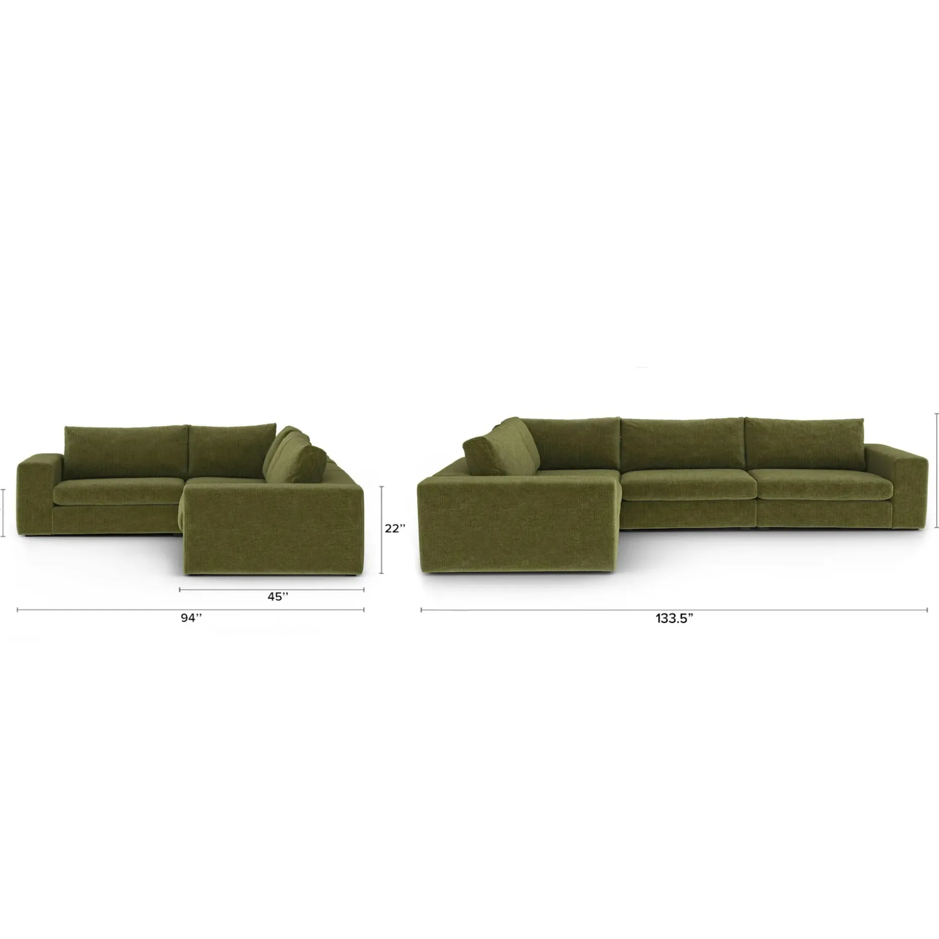 Beta 133.5" Modular L Sectional - Cypress Green