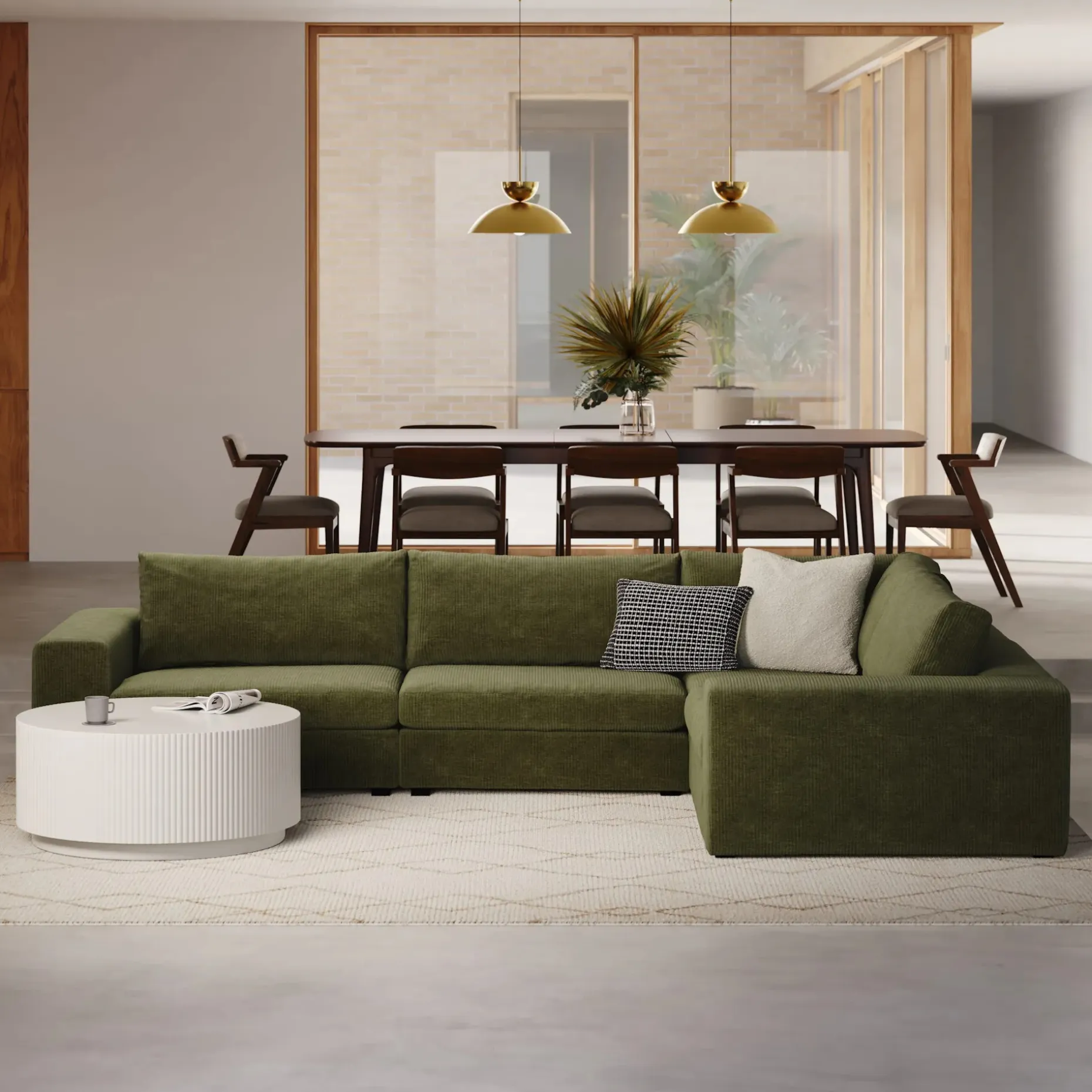 Beta 133.5" Modular L Sectional - Cypress Green