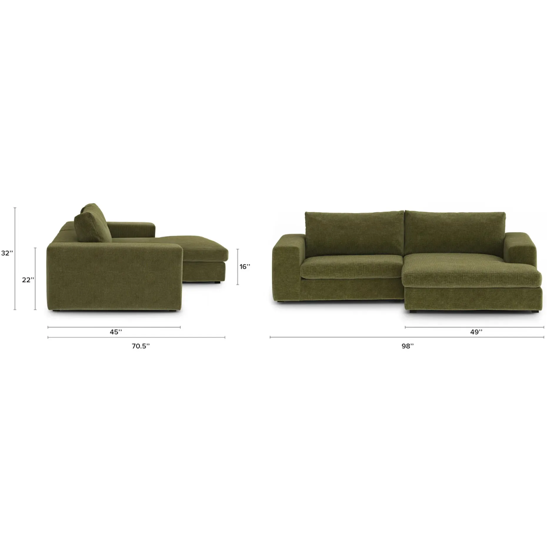 Beta 98" Modular Right Chaise Sectional - Cypress Green