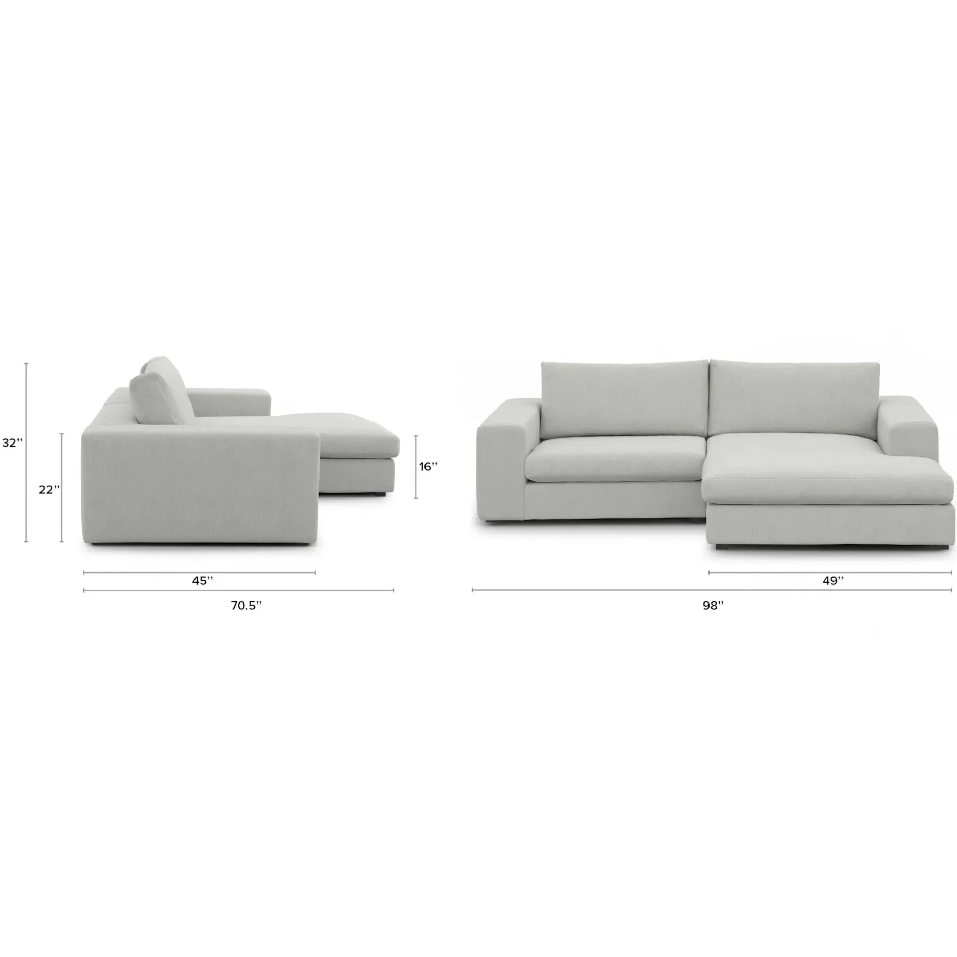 Beta 98" Modular Right Chaise Sectional - Welsh Gray