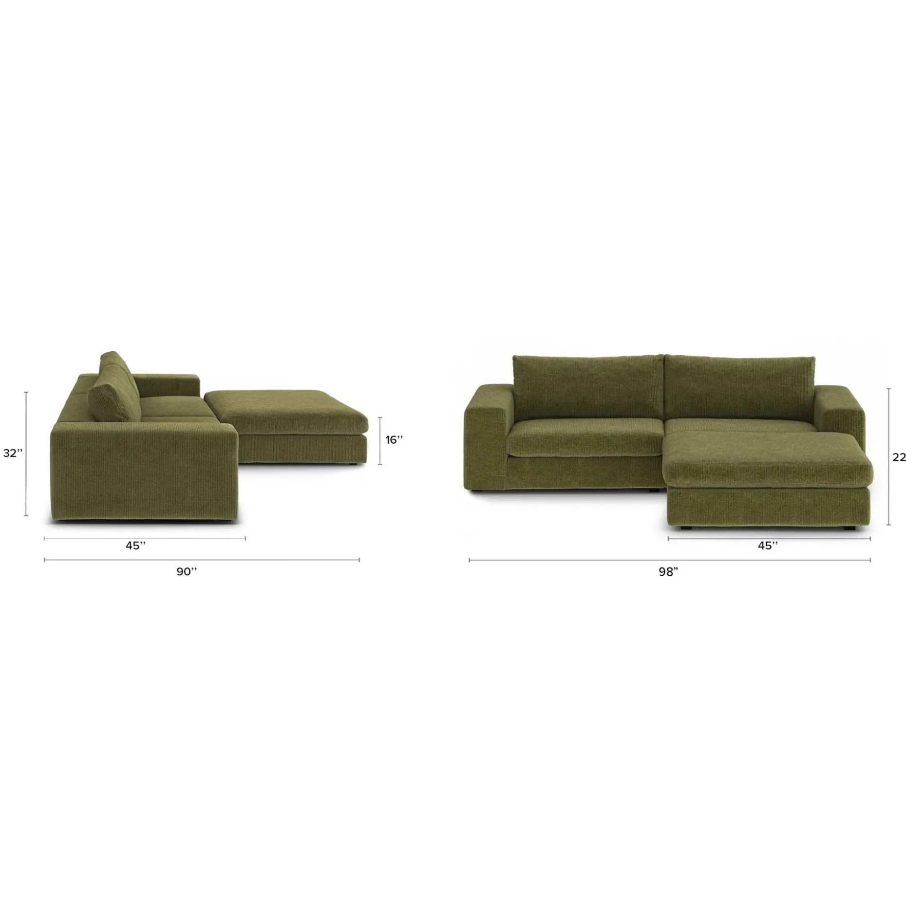 Beta 98" Modular Sectional - Cypress Green