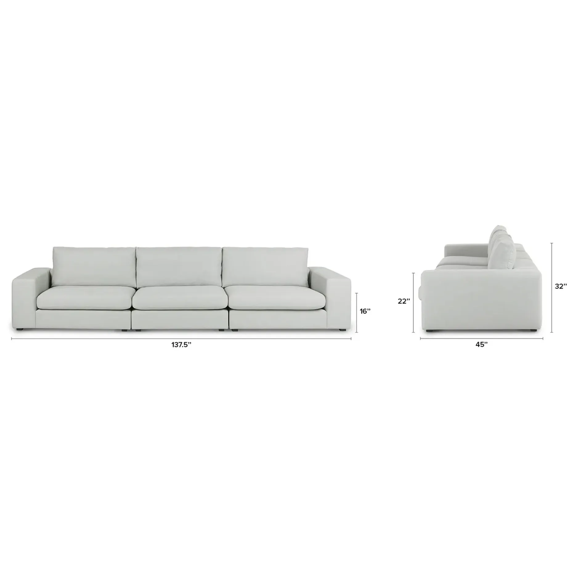 Beta 137" Modular Sofa - Welsh Gray