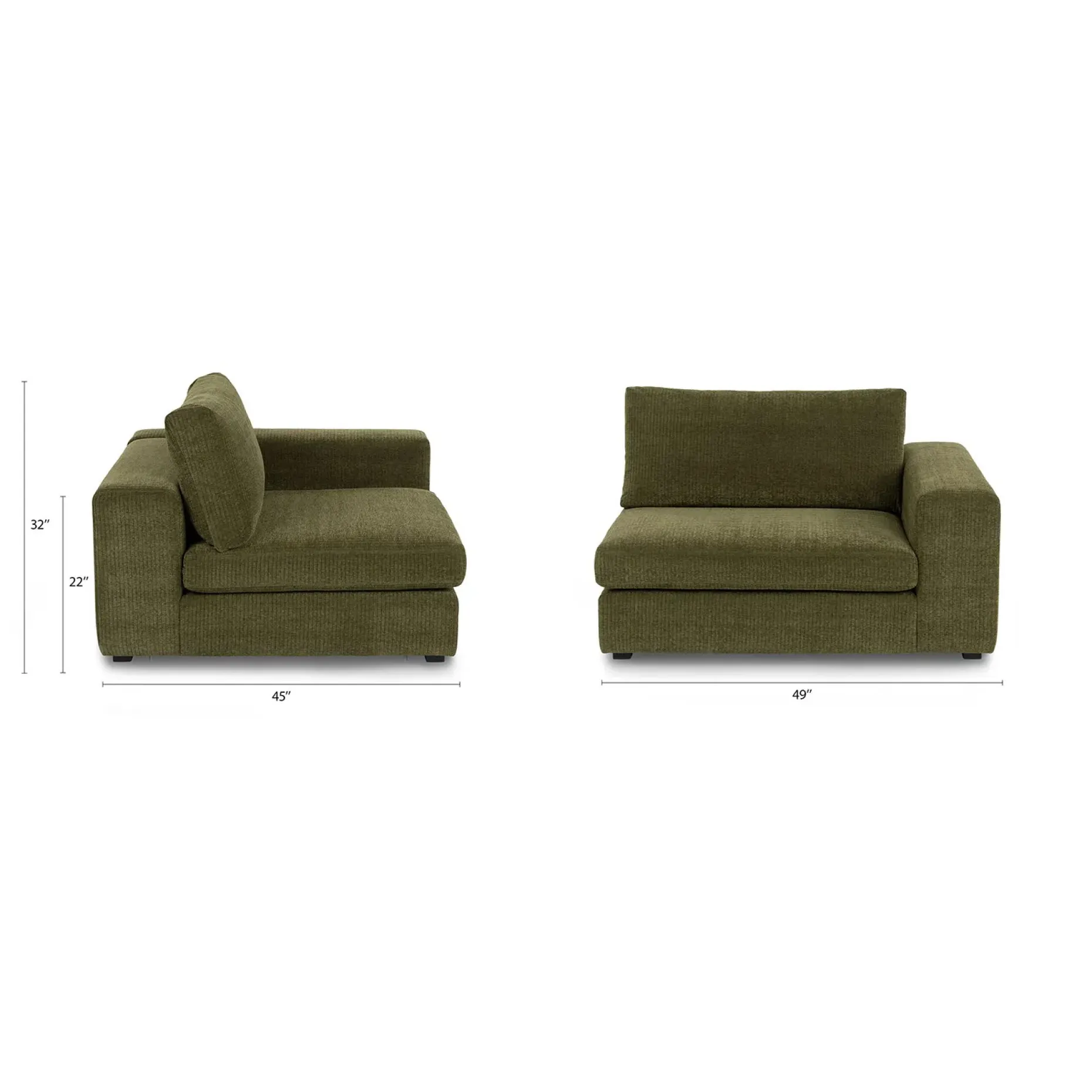 Beta 49" Right Arm Chair Module - Cypress Green