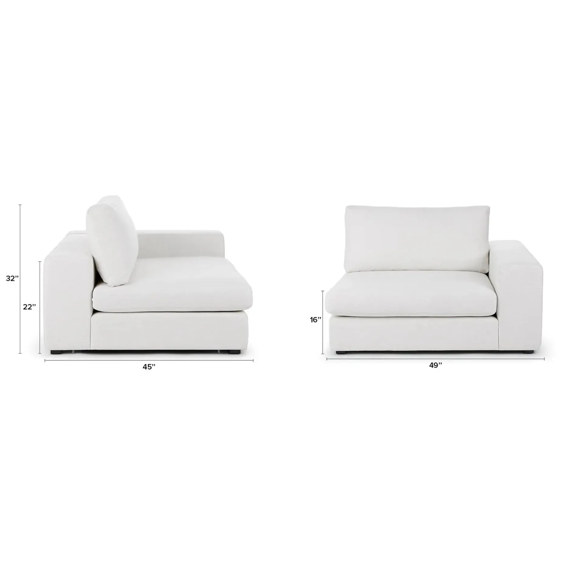 Beta 49" Right Arm Chair Module - Quartz White