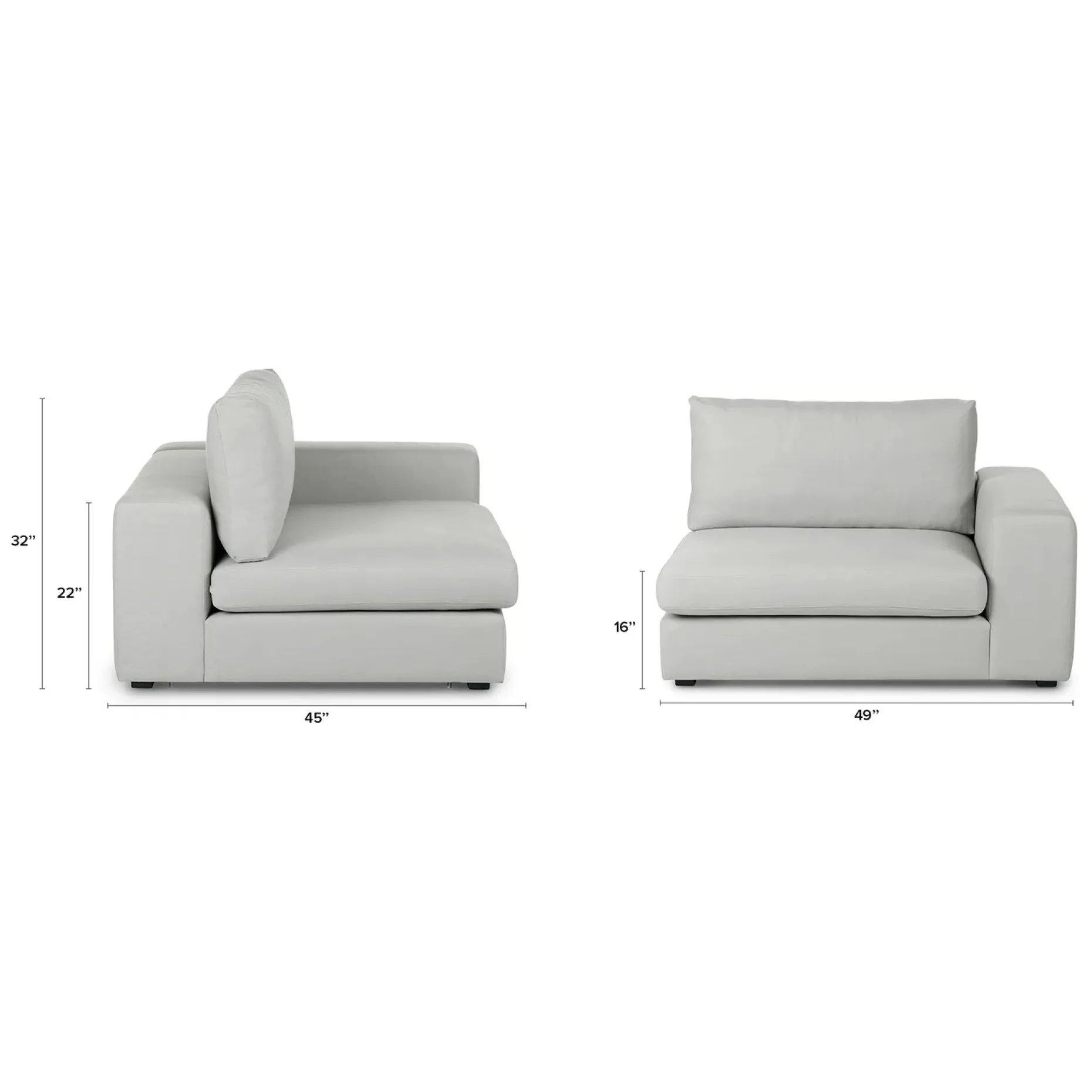 Beta 49" Right Arm Chair Module - Welsh Gray