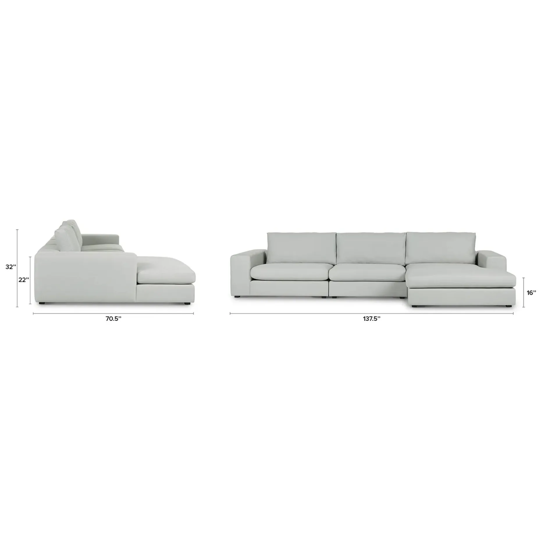 Beta 137.5" Right Modular Chaise Sectional - Welsh Gray
