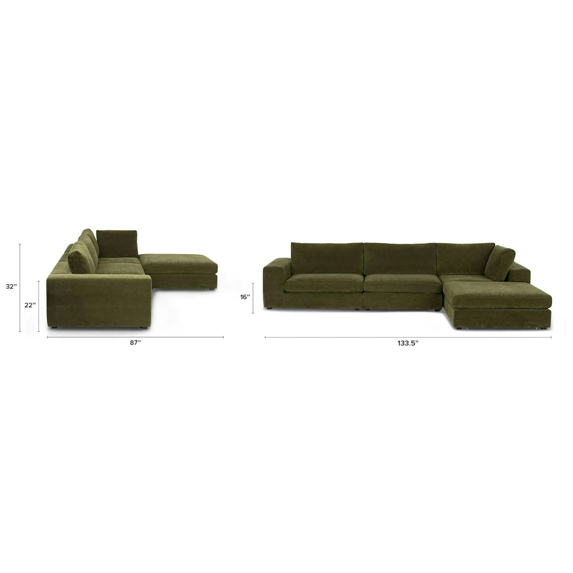 Beta 133.5" Right Modular Sectional - Cypress Green