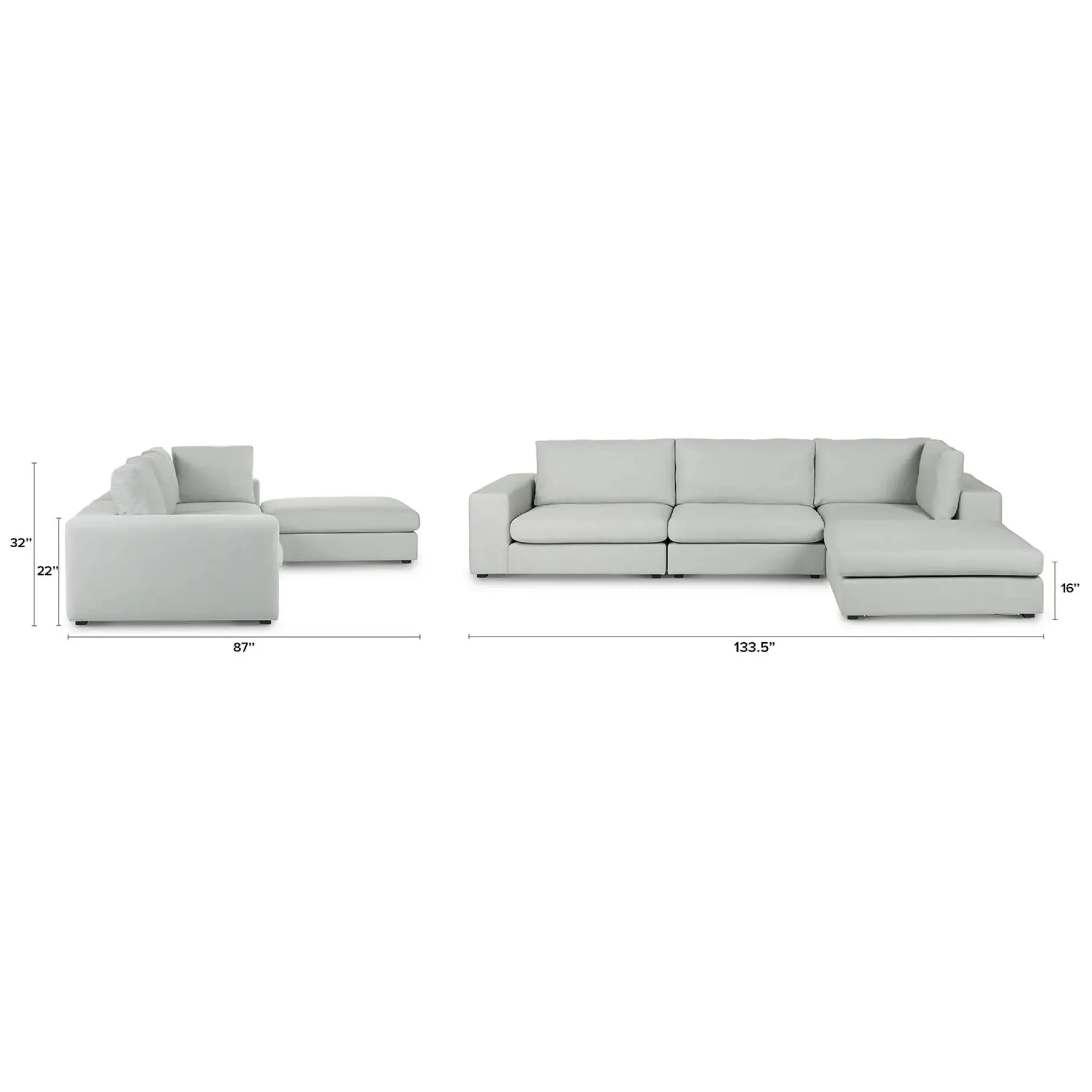 Beta 133.5" Right Modular Sectional - Welsh Gray