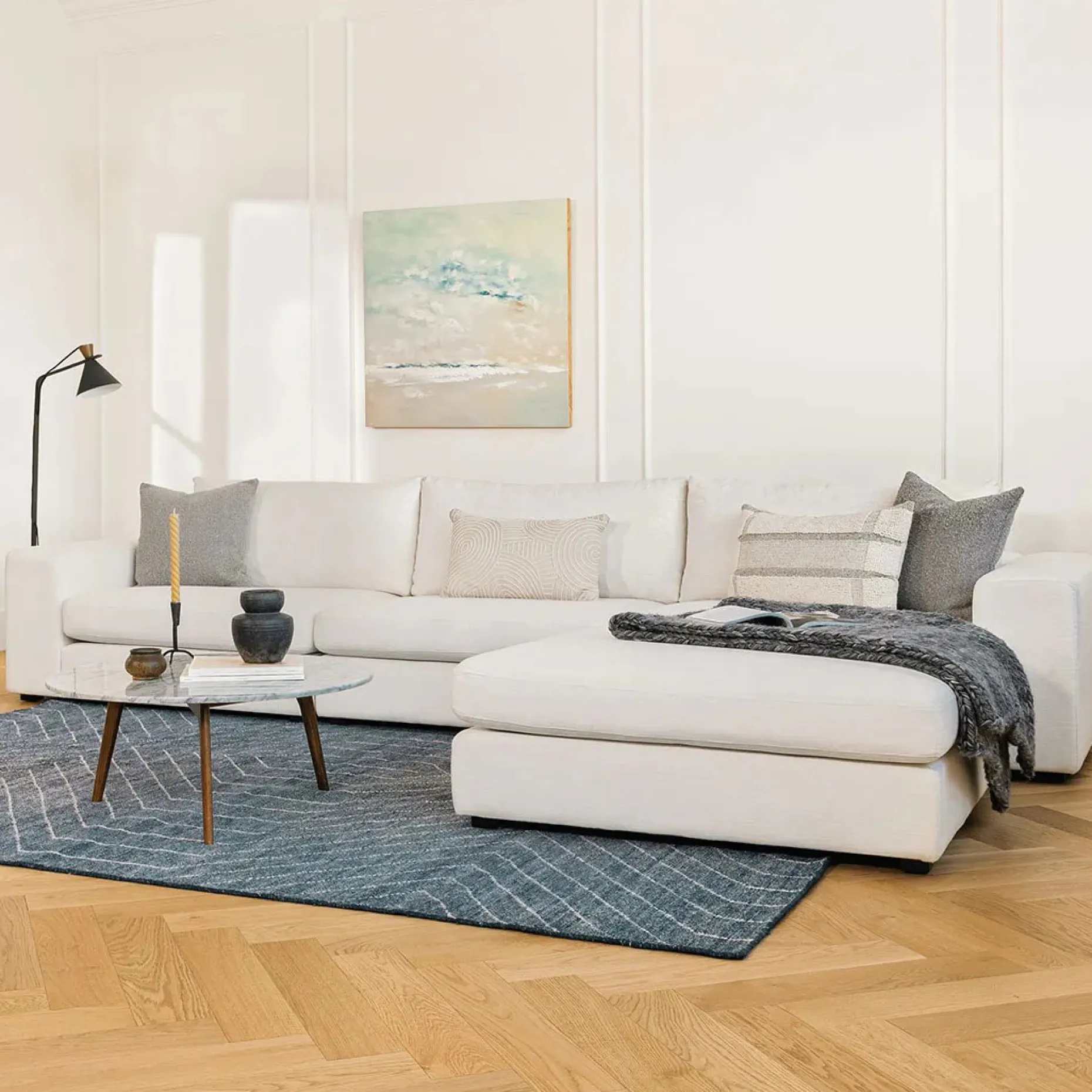 Beta 133.5" Right Modular Sectional - Quartz White