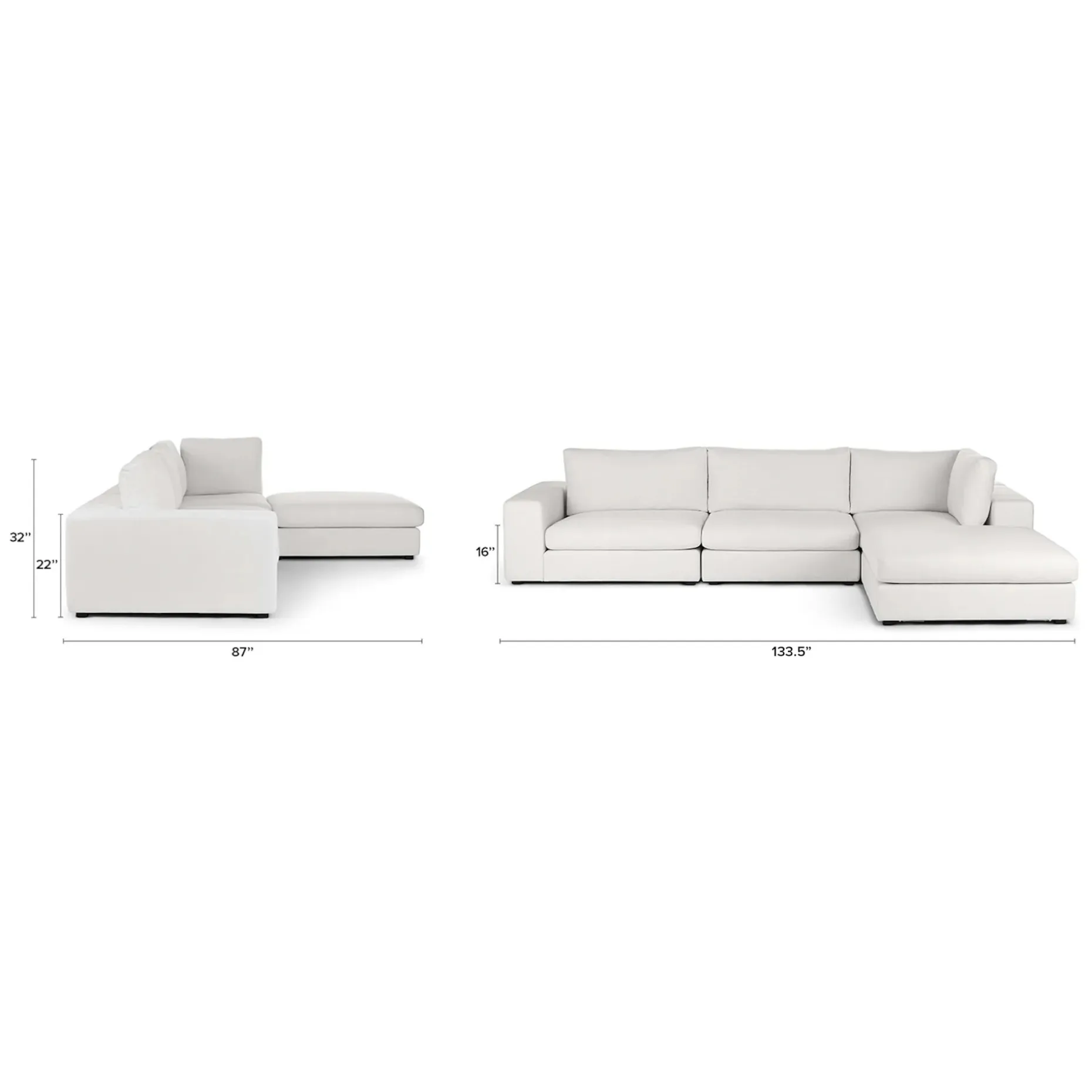 Beta 133.5" Right Modular Sectional - Quartz White