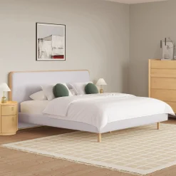 Bjorn King Upholstered Bed - White Oak and Ratine Ivory