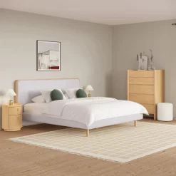 Bjorn King Upholstered Bed - White Oak and Ratine Ivory