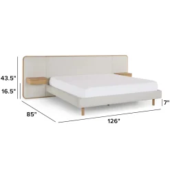 Bjorn King Upholstered Bed with Nightstands Set - White Oak and Ratine Ivory
