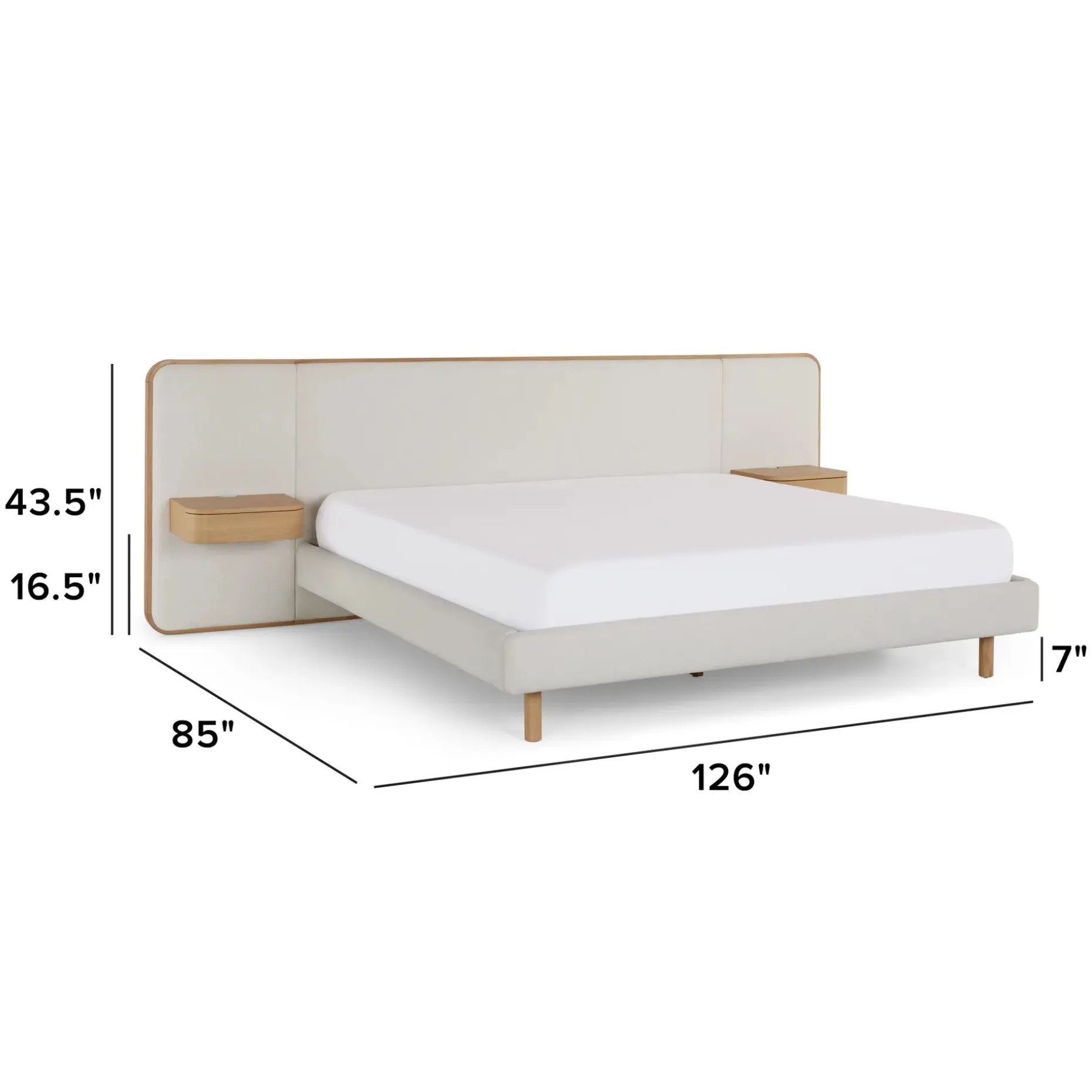Bjorn King Upholstered Bed with Nightstands Set - White Oak and Ratine Ivory