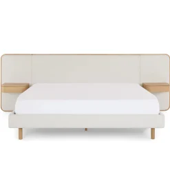 Bjorn King Upholstered Bed with Nightstands Set - White Oak and Ratine Ivory