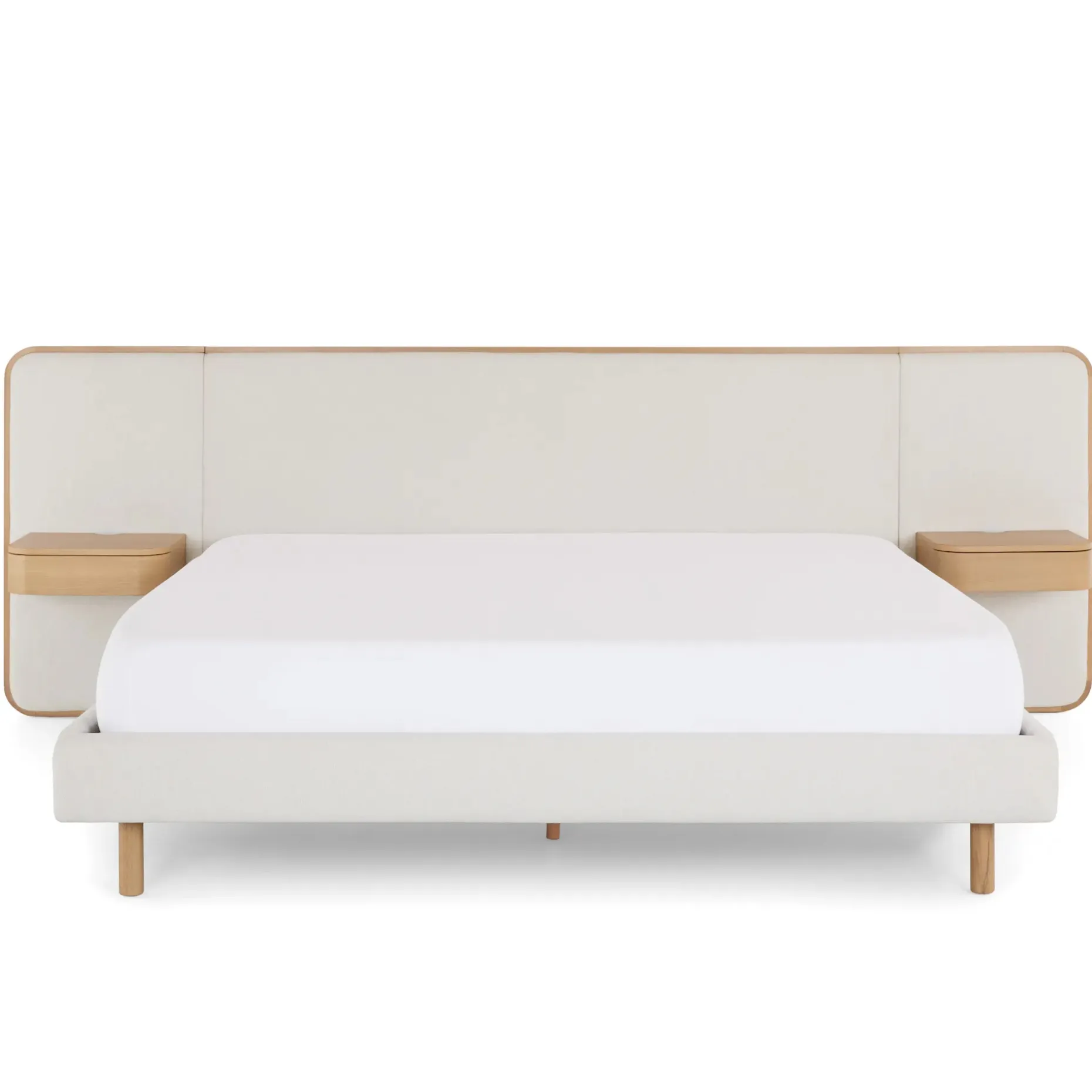 Bjorn King Upholstered Bed with Nightstands Set - White Oak and Ratine Ivory