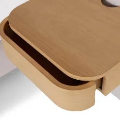 Bjorn King Upholstered Bed with Nightstands Set - White Oak and Ratine Ivory