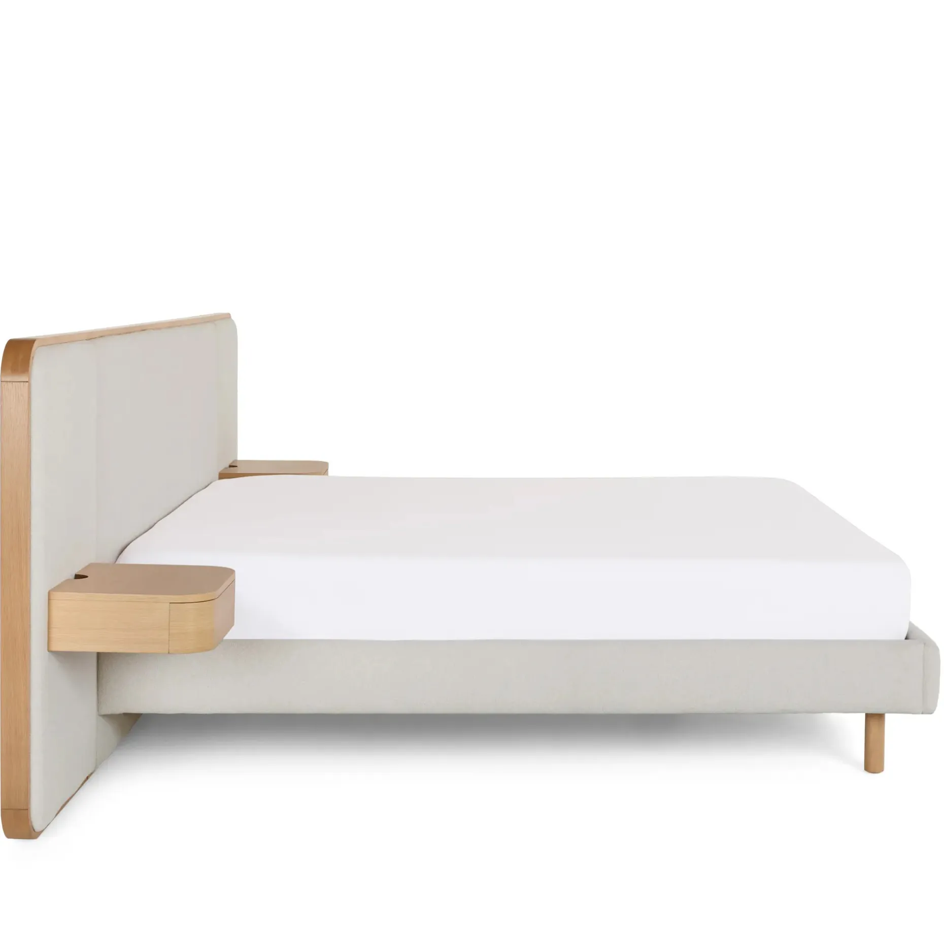 Bjorn King Upholstered Bed with Nightstands Set - White Oak and Ratine Ivory