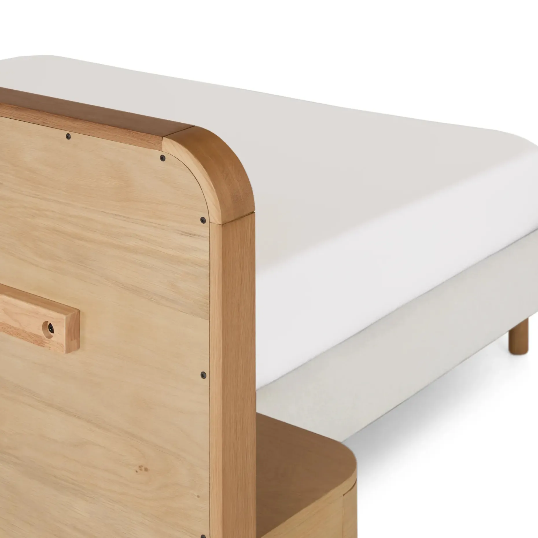 Bjorn King Upholstered Bed with Nightstands Set - White Oak and Ratine Ivory