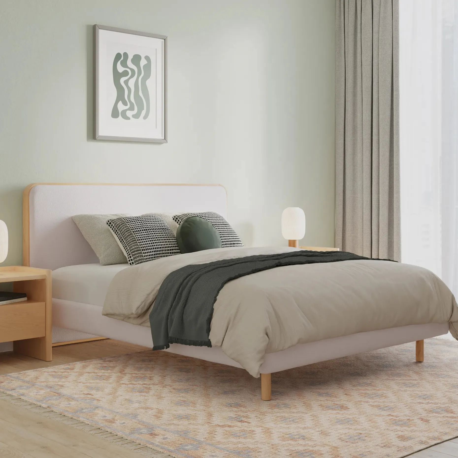 Bjorn Queen Upholstered Bed - White Oak and Ratine Ivory