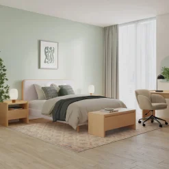 Bjorn Queen Upholstered Bed - White Oak and Ratine Ivory