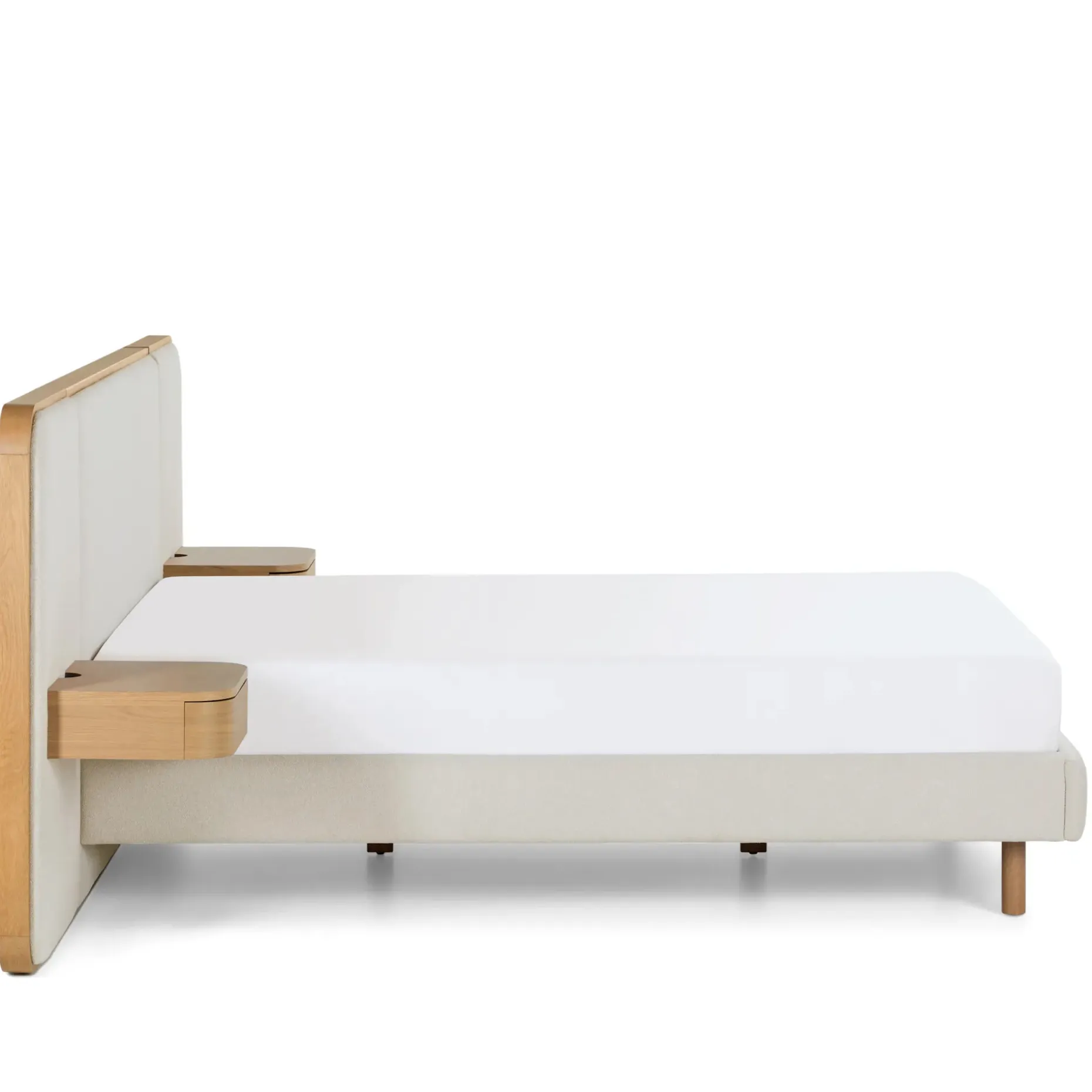 Bjorn Queen Upholstered Bed with Nightstands Set - White Oak and Ratine Ivory