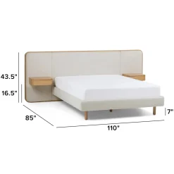 Bjorn Queen Upholstered Bed with Nightstands Set - White Oak and Ratine Ivory