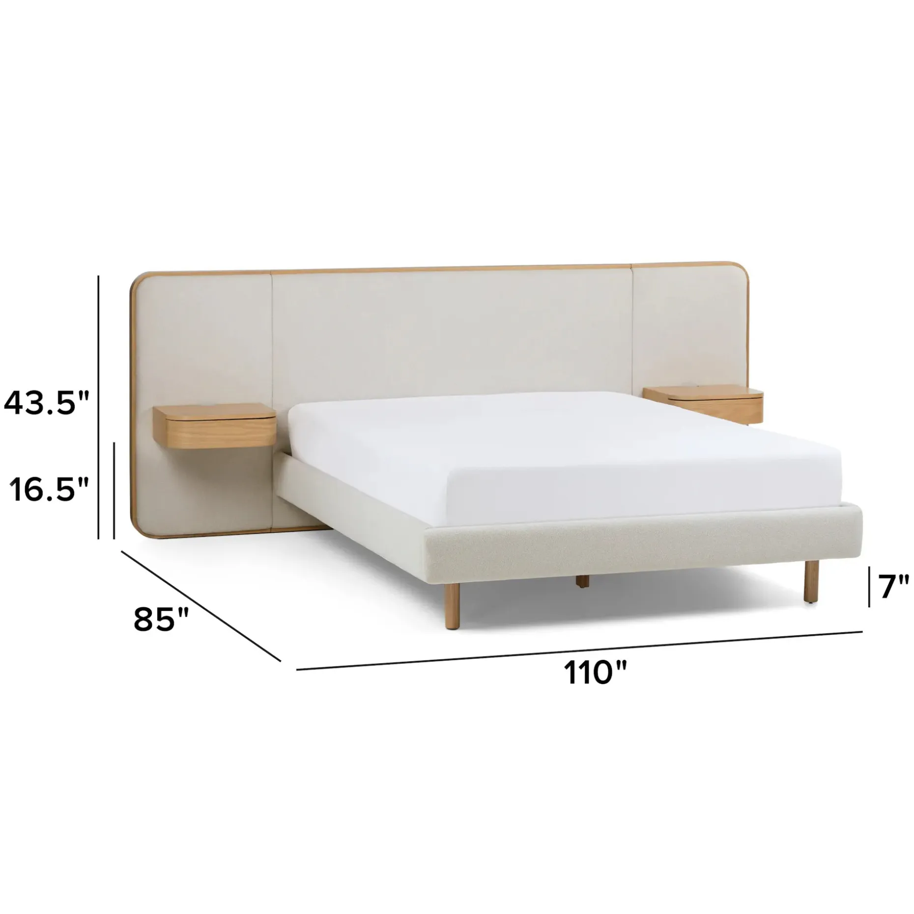 Bjorn Queen Upholstered Bed with Nightstands Set - White Oak and Ratine Ivory