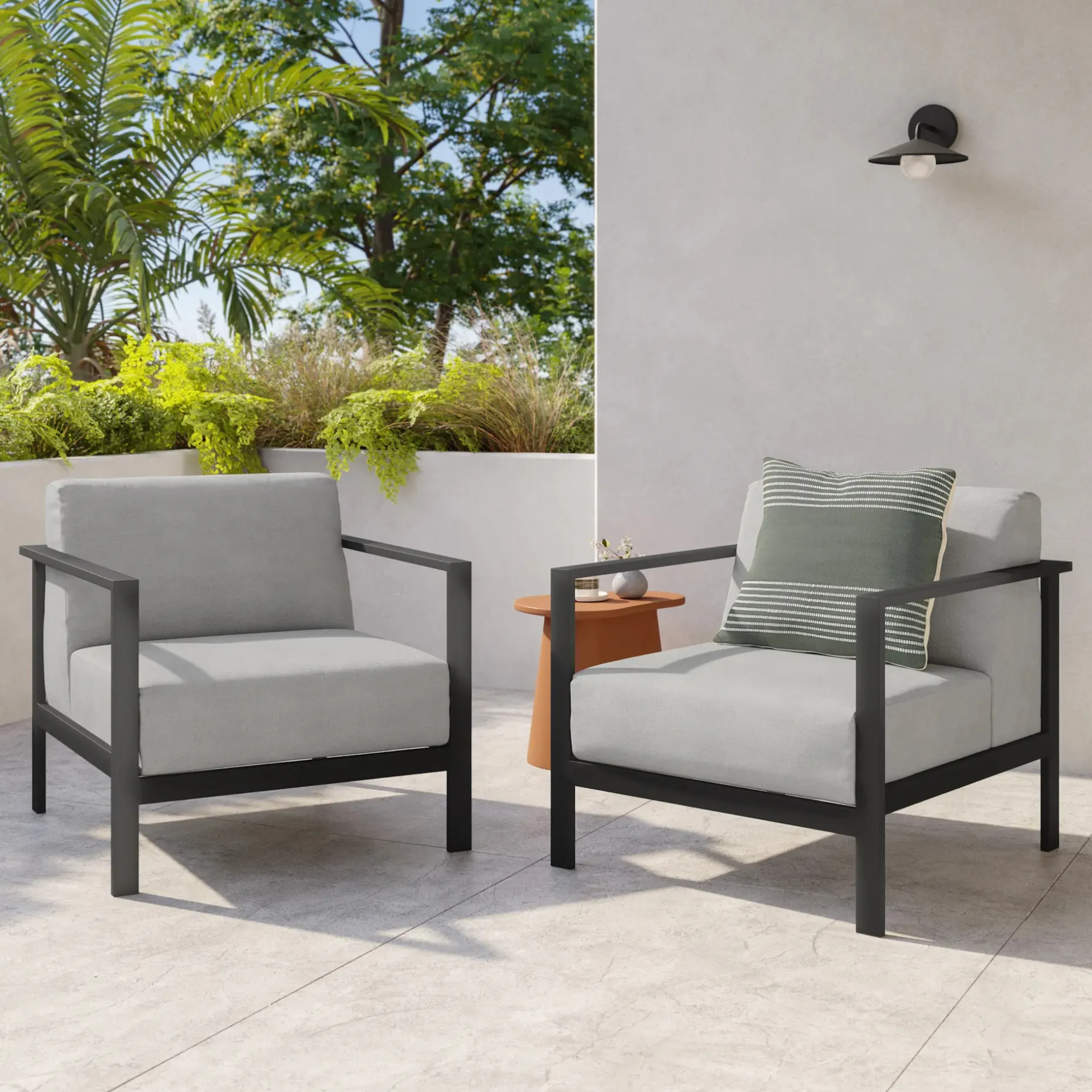Burkel 30.5" Outdoor Lounge Chair Set - Cloudy Gray