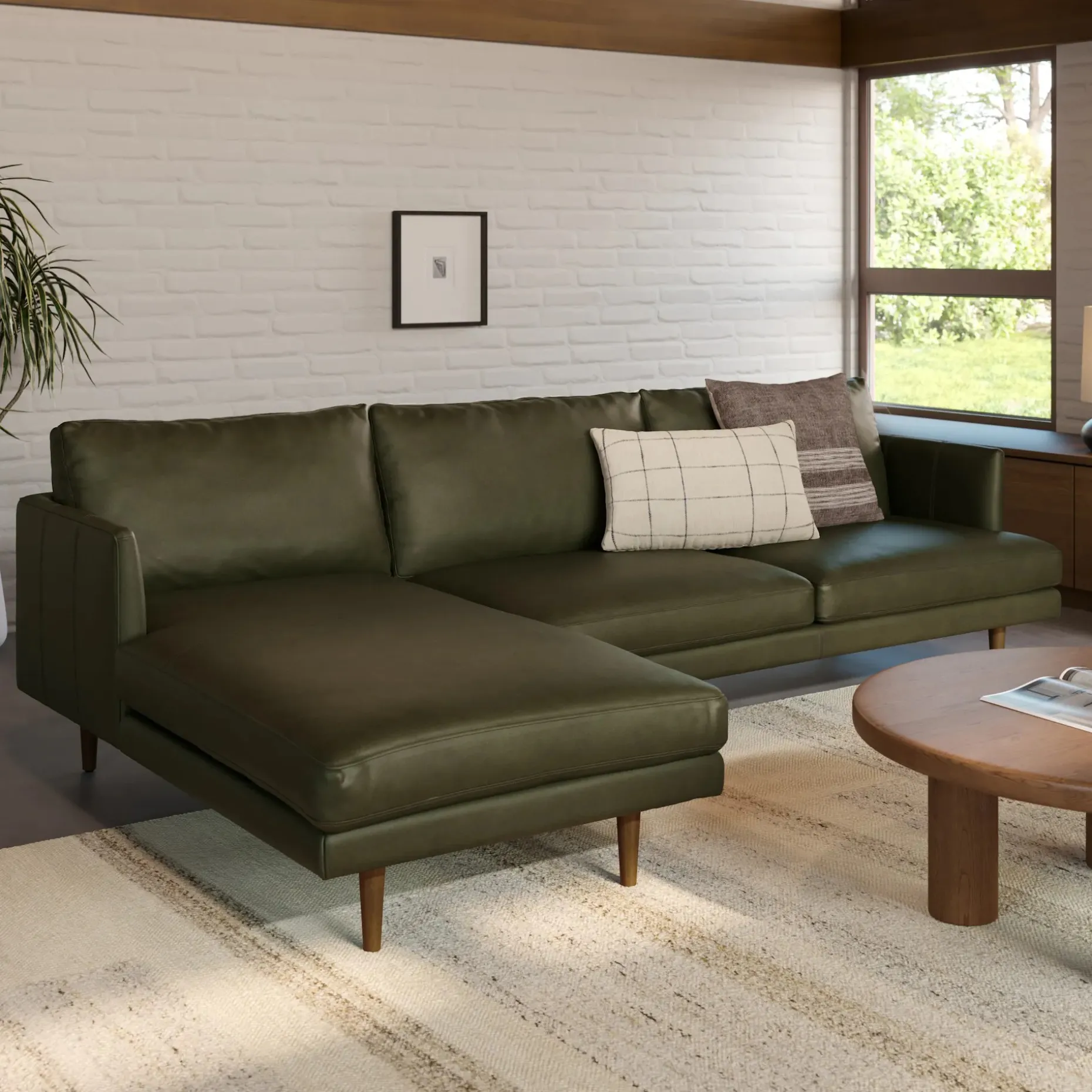 Burrard 112" Leather Left Sectional - Charme Green