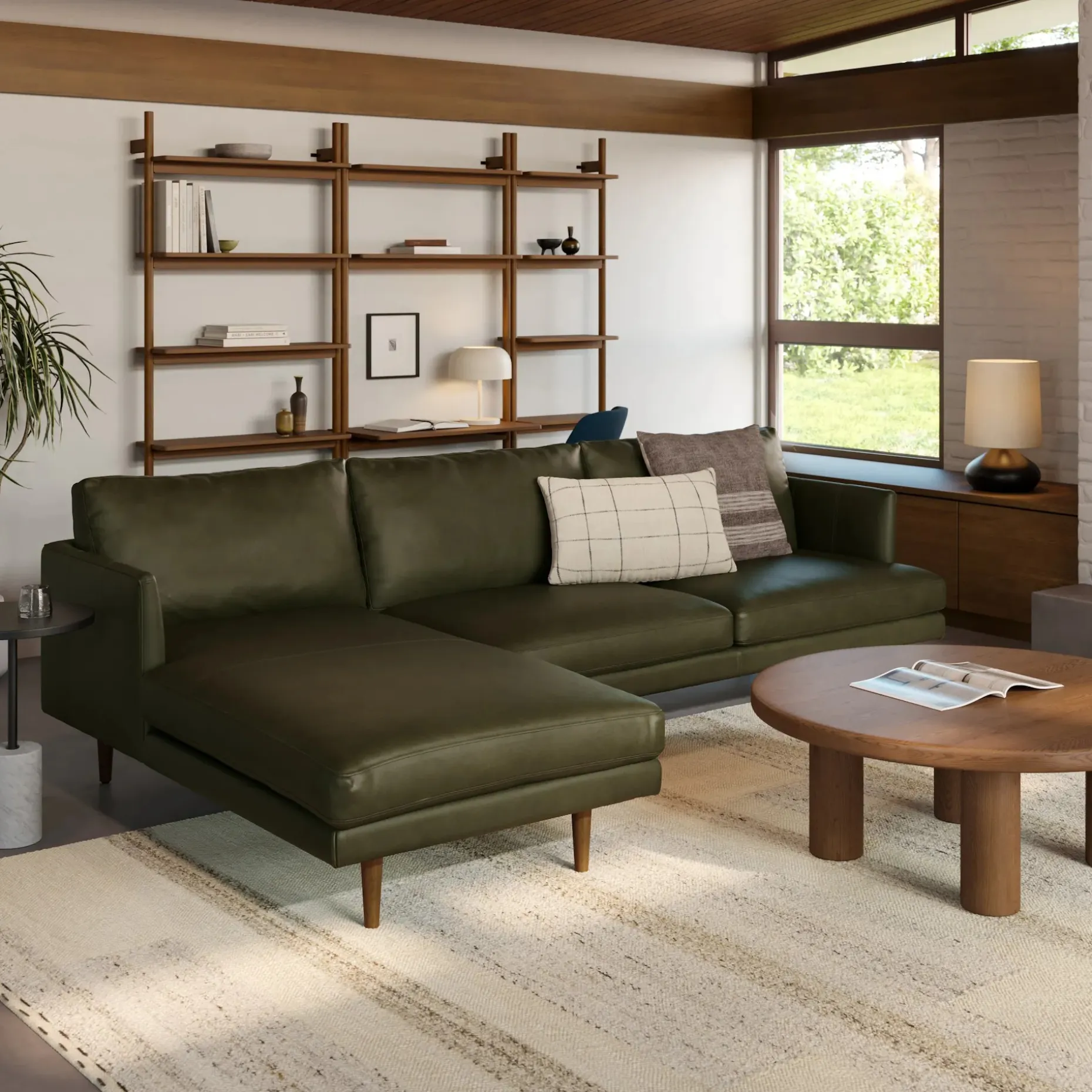 Burrard 112" Leather Left Sectional - Charme Green