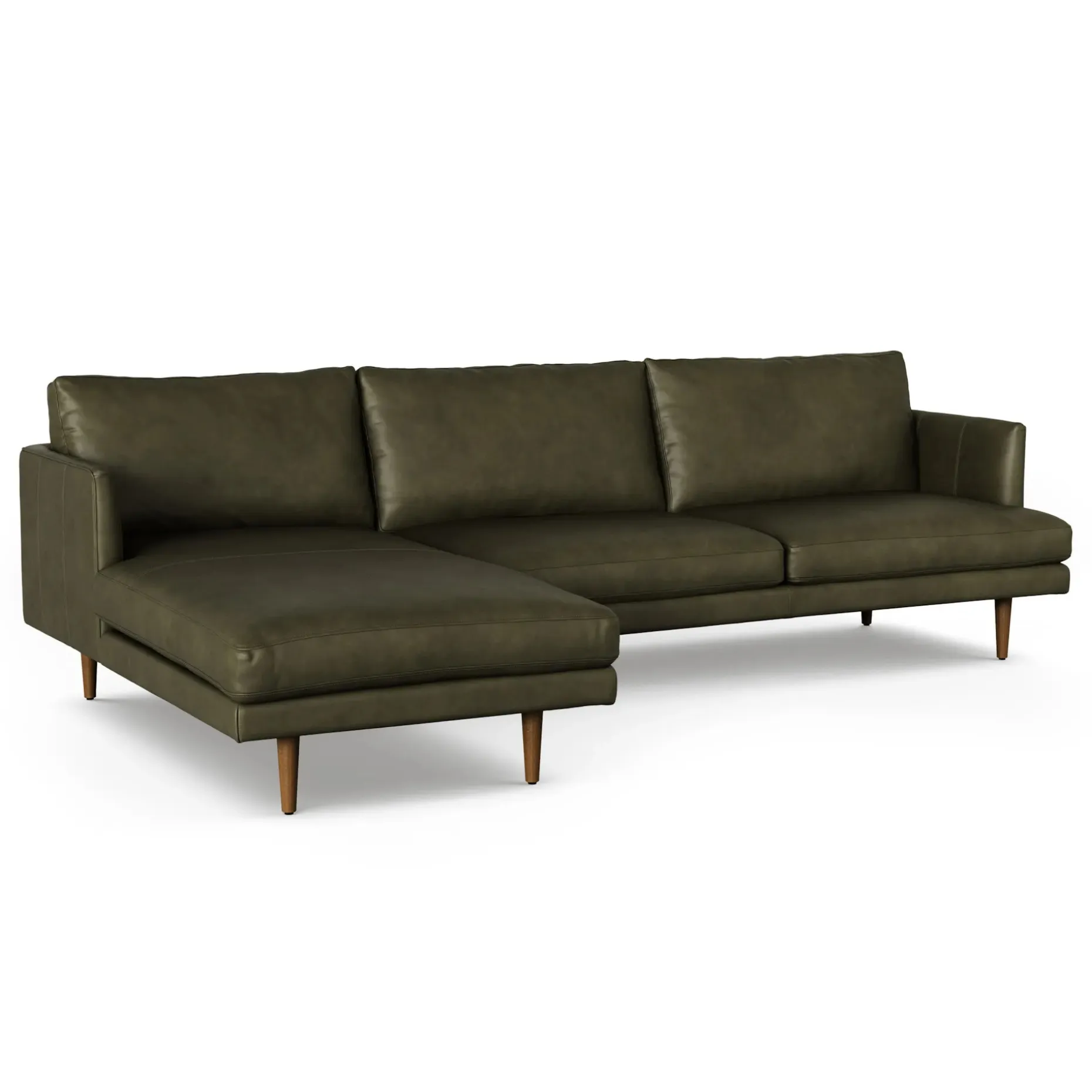 Burrard 112" Leather Left Sectional - Charme Green