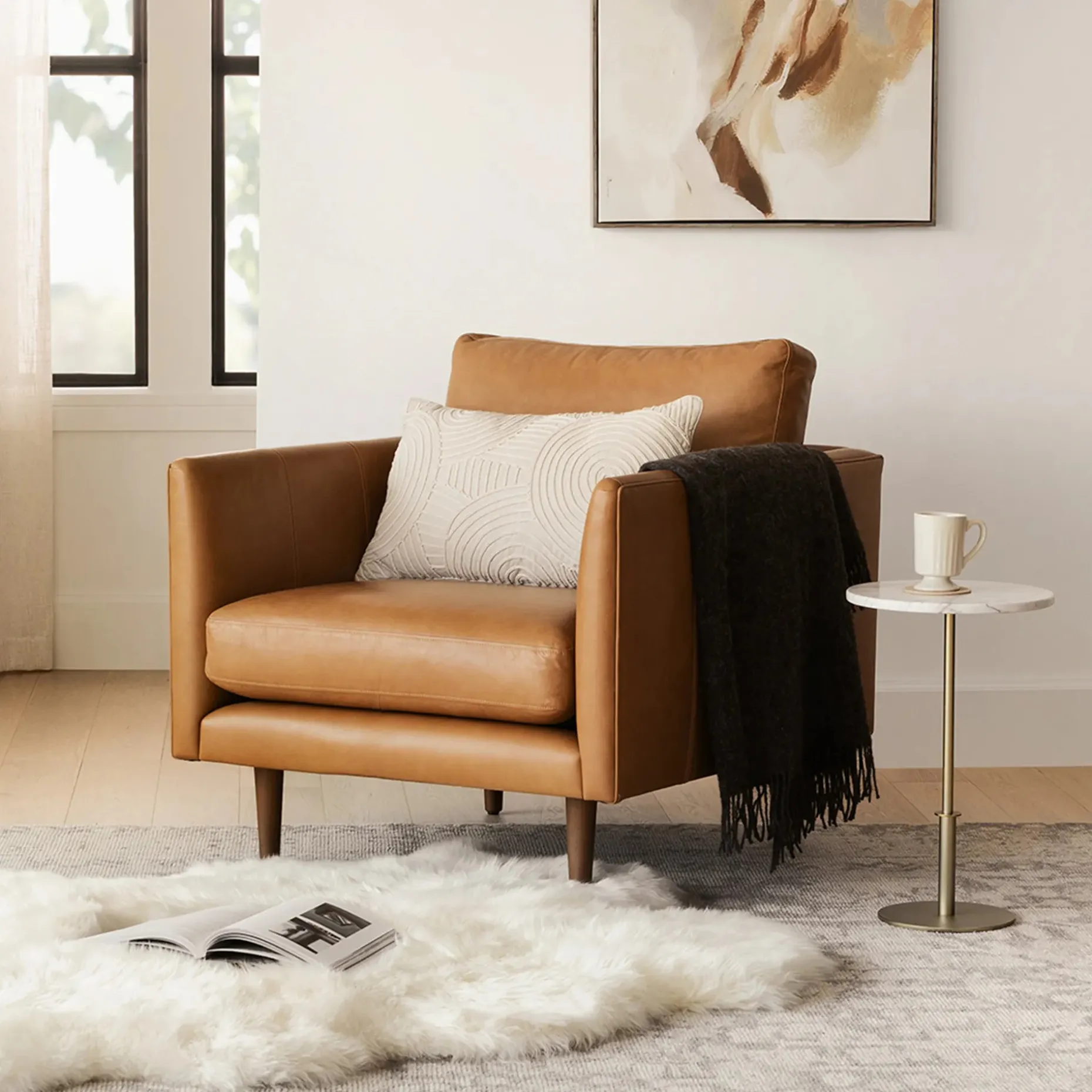 Burrard 32" Leather Lounge Chair - Bella Caramel