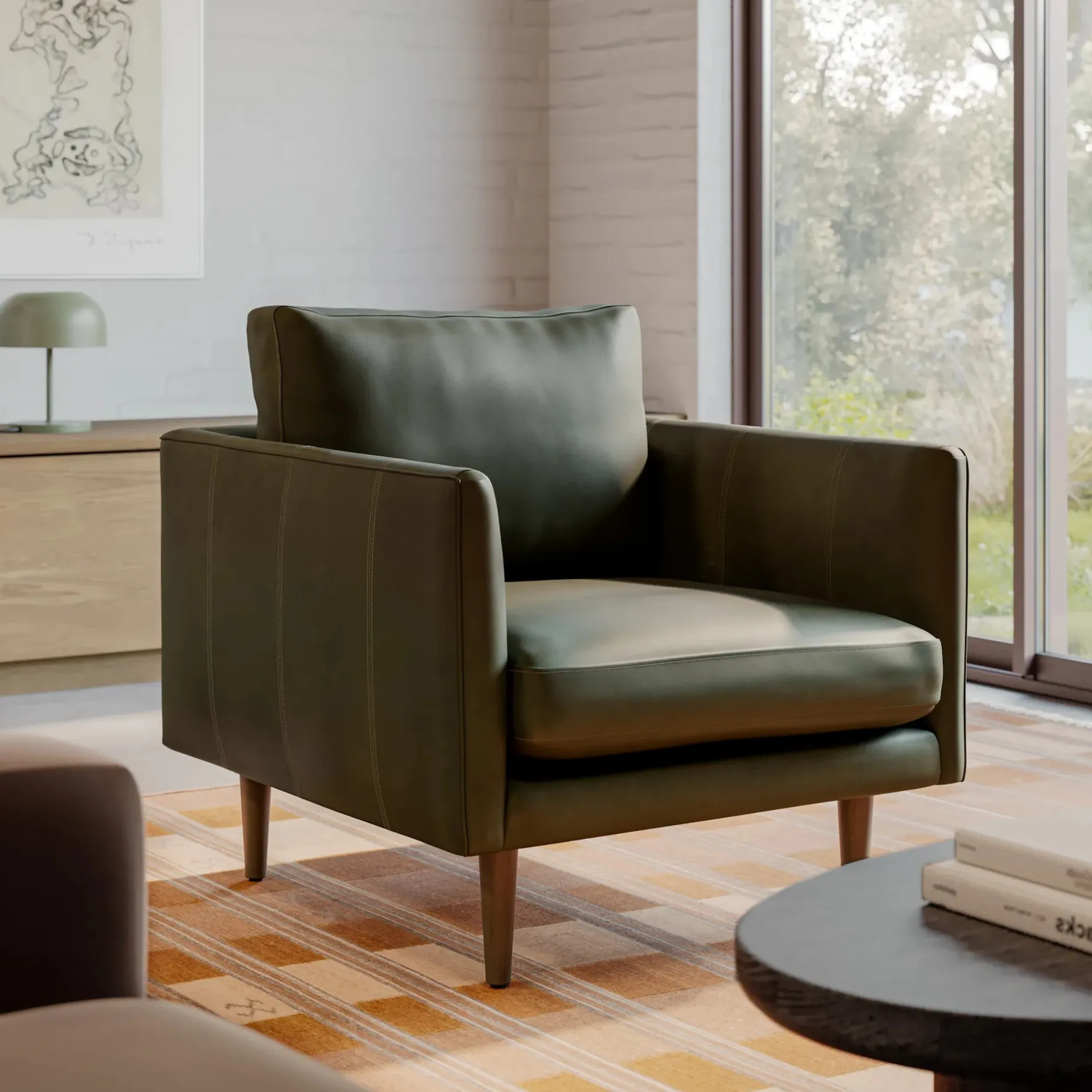 Burrard 32" Leather Lounge Chair - Charme Green