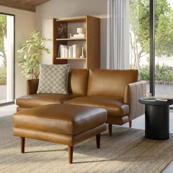 Burrard 29" Leather Ottoman - Bella Caramel