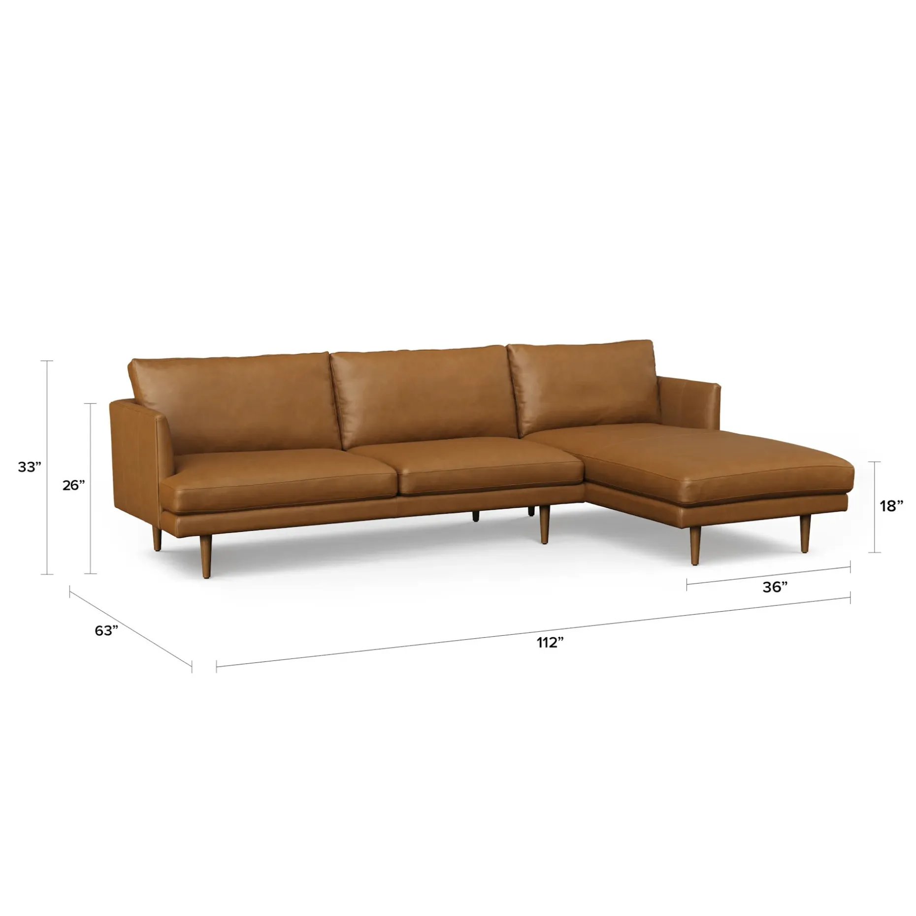 Burrard 112" Leather Right Sectional - Bella Caramel