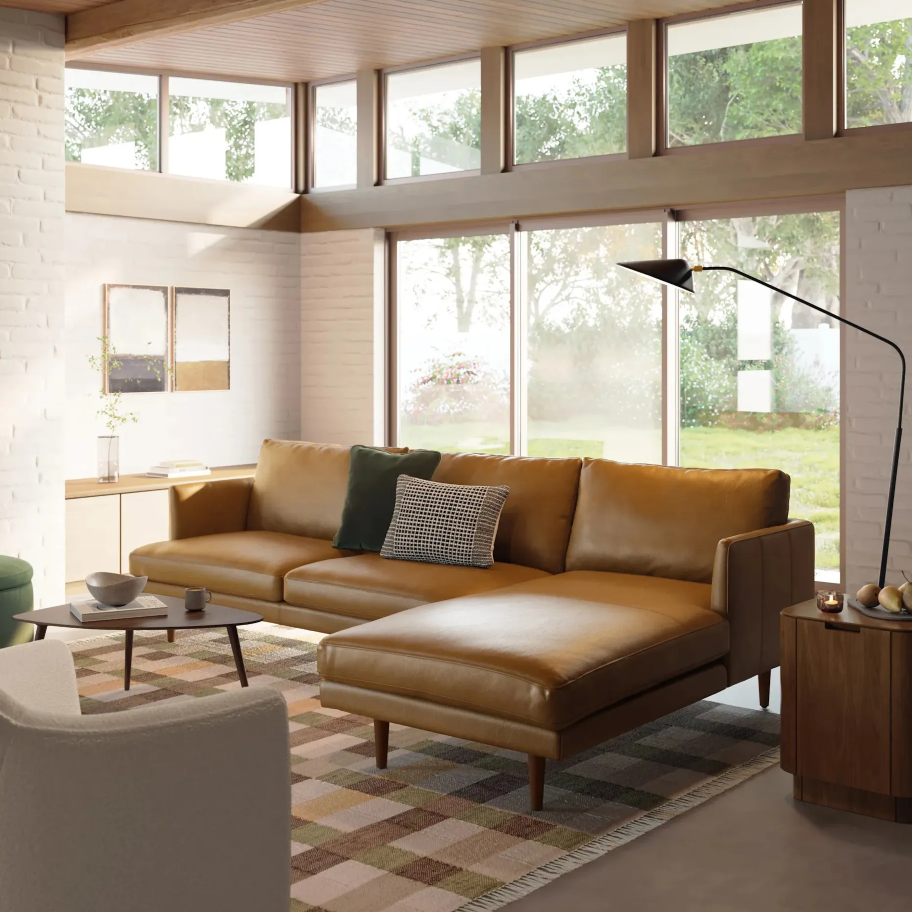 Burrard 112" Leather Right Sectional - Bella Caramel