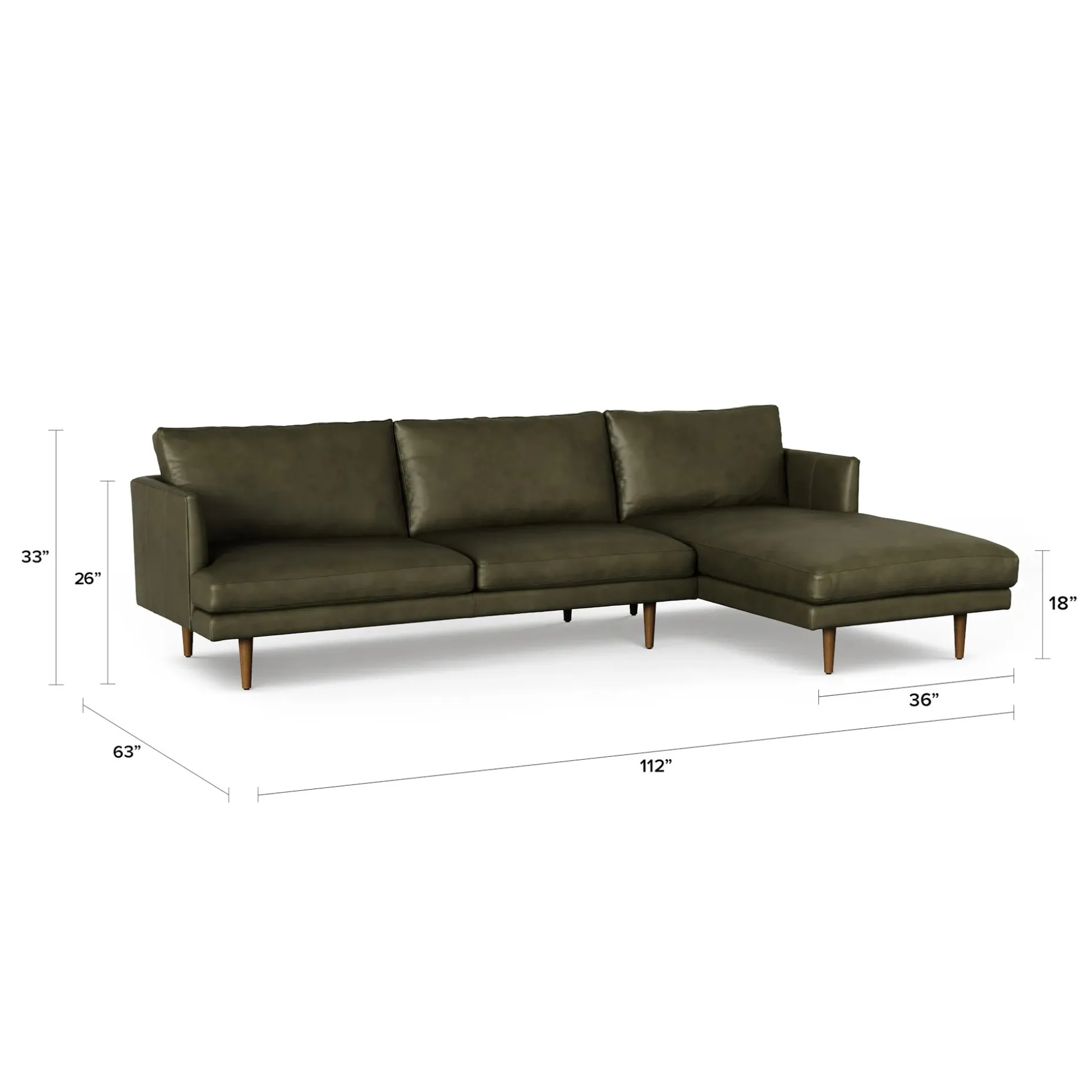Burrard 112" Leather Right Sectional - Charme Green