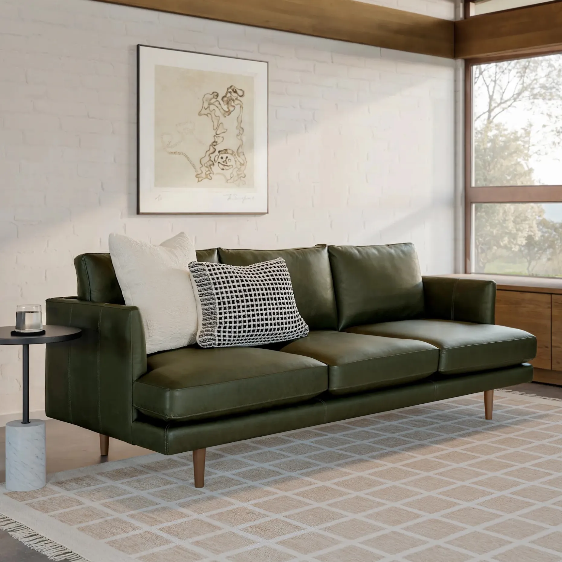 Burrard 83.5" Leather Sofa - Charme Green