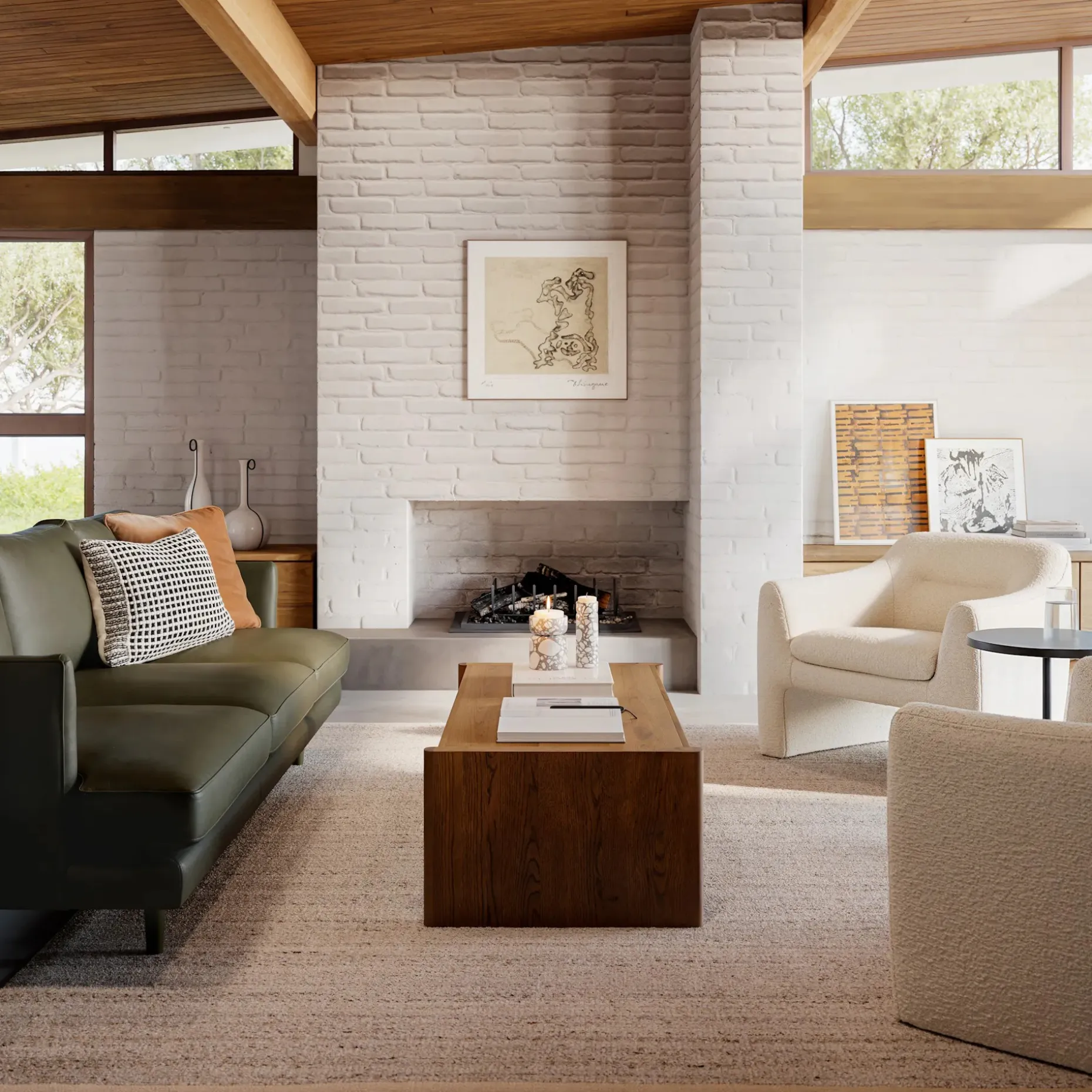 Burrard 83.5" Leather Sofa - Charme Green