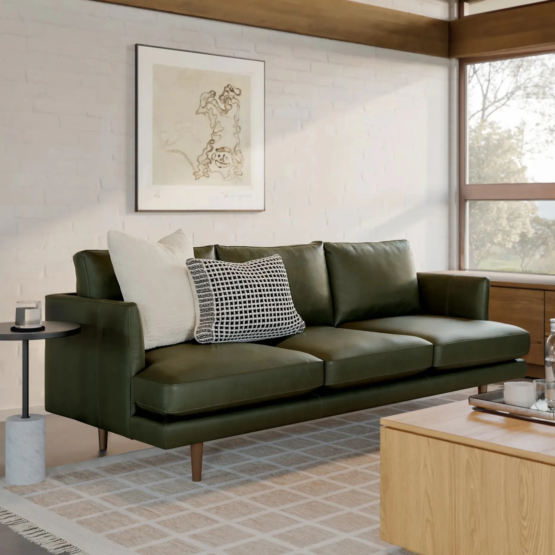 Burrard 83.5" Leather Sofa - Charme Green