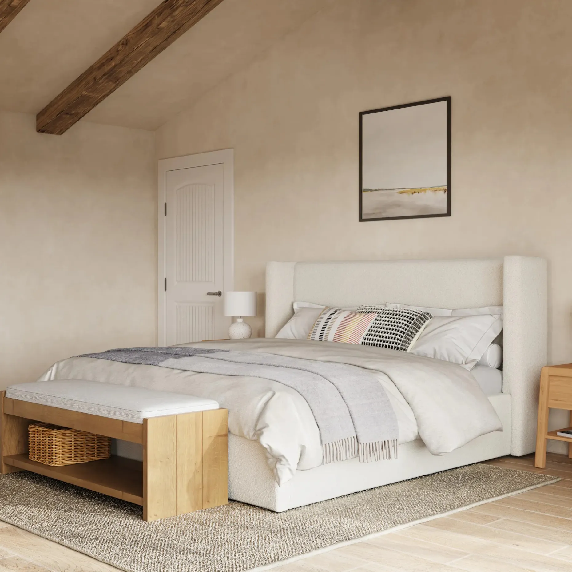 Calabri King Upholstered Bed - Ivory Wool Bouclé