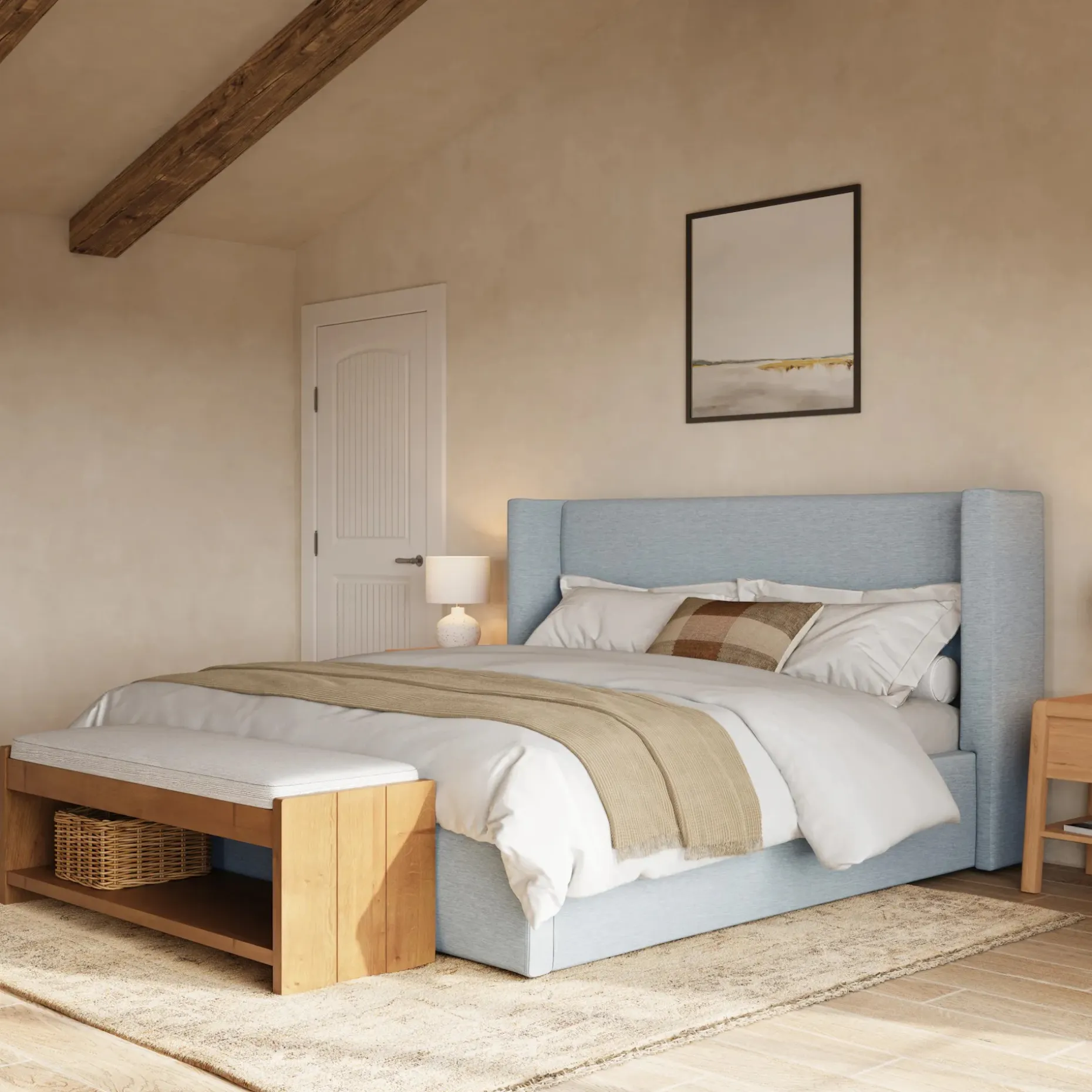 Calabri King Upholstered Bed - Silver Light Blue