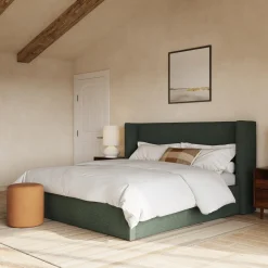 Calabri King Upholstered Bed - Green Wool Bouclé