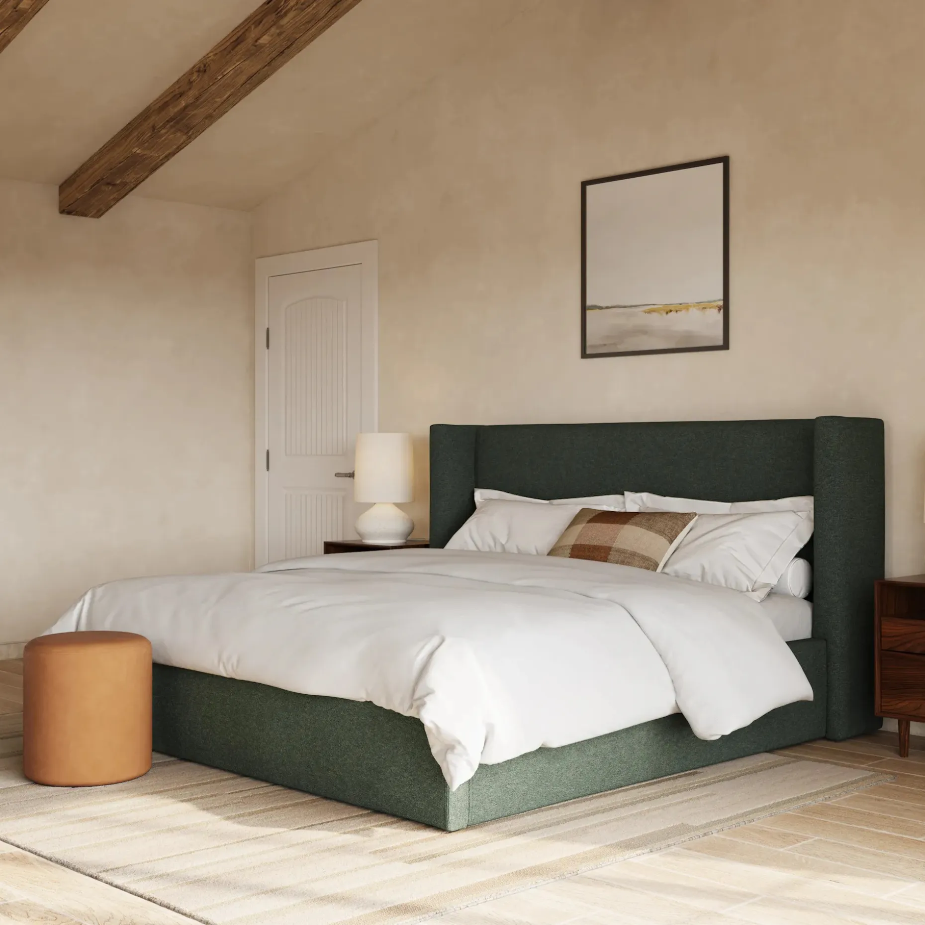 Calabri King Upholstered Bed - Green Wool Bouclé