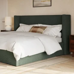 Calabri King Upholstered Bed - Green Wool Bouclé