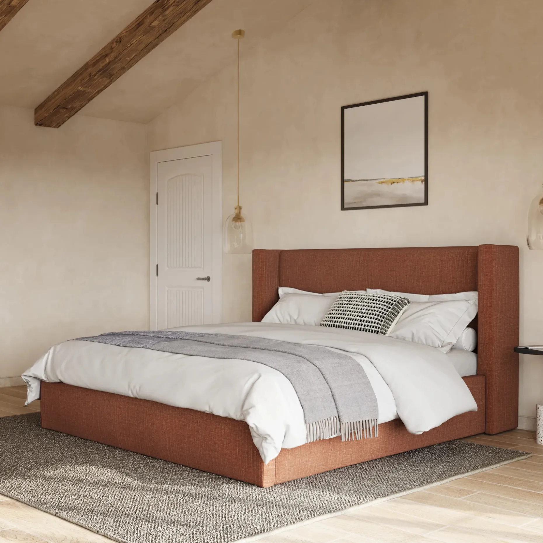 Calabri King Upholstered Bed - Napa Rust