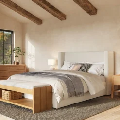 Calabri Queen Upholstered Bed - Ivory Wool Bouclé