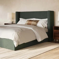 Calabri Queen Upholstered Bed - Green Wool Bouclé